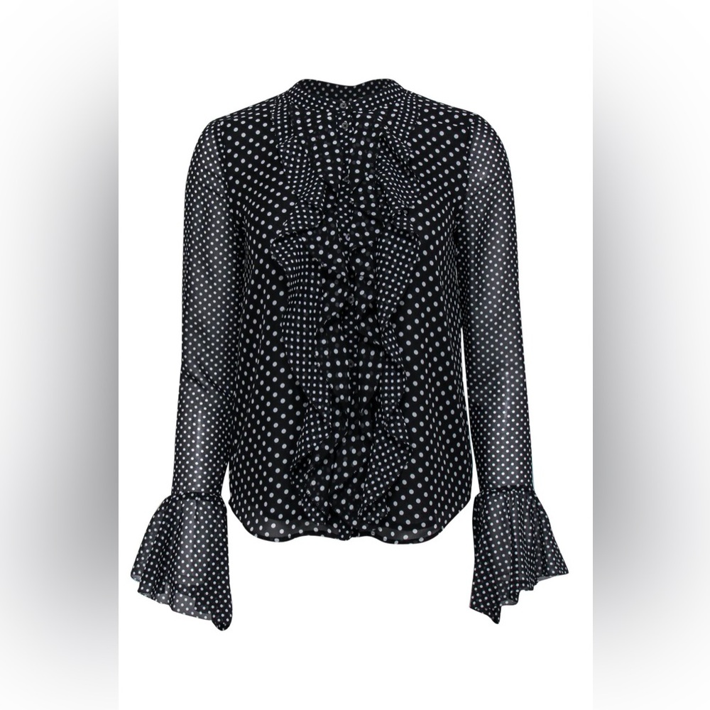 Joie Silk Polka Dot Ruffle Blouse Black & White Sz. Small - Picture 4 of 15